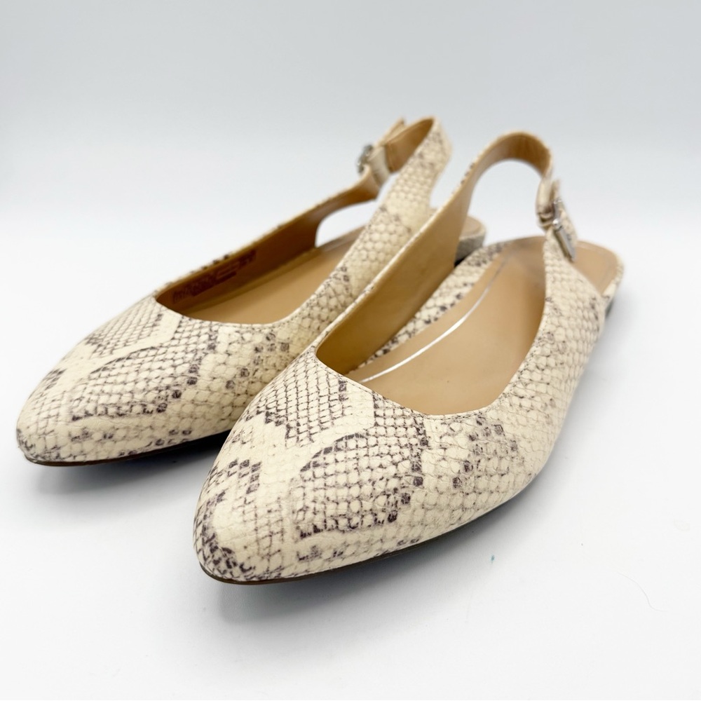 Vionic Jade Snake Print Tan Adjustable Slingback Supportive Flats Size 7.5